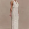 Deeliah Halterneck Crochet Maxi Dress – Ivory