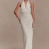 Deeliah Halterneck Crochet Maxi Dress – Ivory