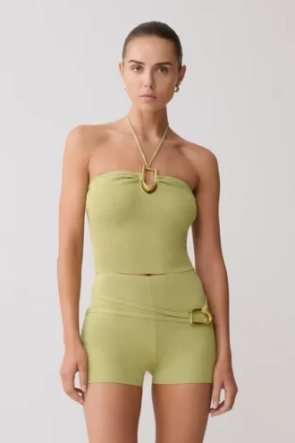 Dimitri Knit Halter Top With Hardware – Light Olive