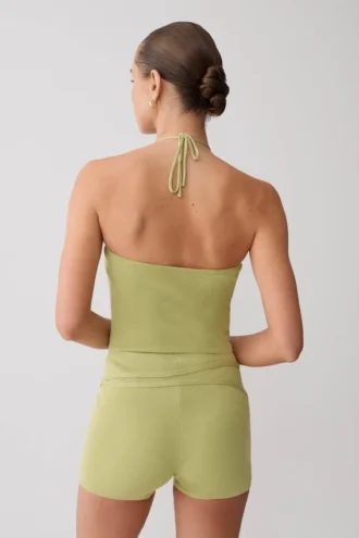 Dimitri Knit Halter Top With Hardware – Light Olive