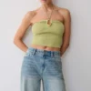 Dimitri Knit Halter Top With Hardware – Light Olive