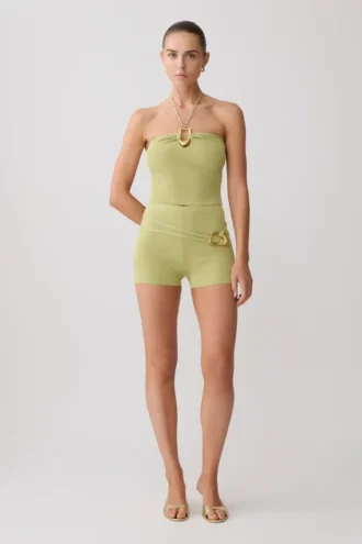 Dimitri Mini Knit Shorts With Belt – Light Olive