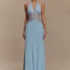 Dinah Lace And Satin Maxi Dress – Cornflower Blue