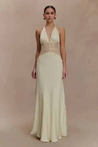 Dinah Lace And Satin Maxi Dress – Lemon