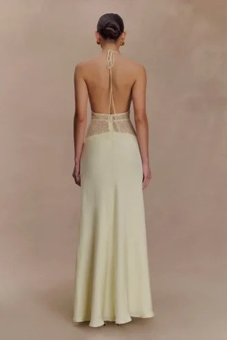Dinah Lace And Satin Maxi Dress – Lemon