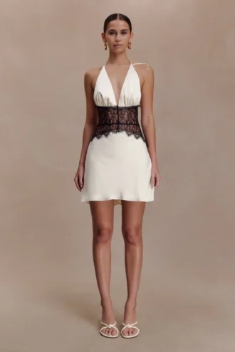 Dinah Lace And Satin Mini Dress – Black/Ivory