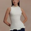 Diya Ribbed Sleeveless Top With Wire Hem – Ivory