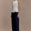 Diya Ribbed Sleeveless Top With Wire Hem – Ivory