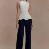 Diya Ribbed Sleeveless Top With Wire Hem – Ivory