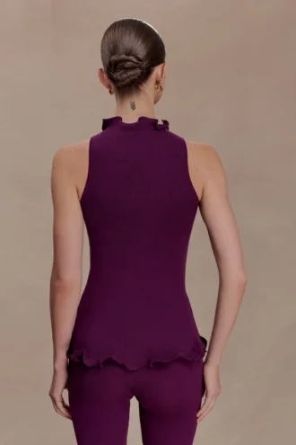 Diya Ribbed Sleeveless Top With Wire Hem – Plum