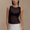 Dollie Sheer Knit Tank Top – Black
