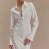 Dorian Fitted Shirt Midi Dress – White Dorian Fitted Shirt Midi Dress – White
