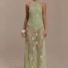 Elfie Crochet Halter Maxi Dress – Pastel Green Elfie Crochet Halter Maxi Dress – Pastel Green