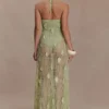 Elfie Crochet Halter Maxi Dress – Pastel Green Elfie Crochet Halter Maxi Dress – Pastel Green