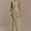 Elfie Crochet Halter Maxi Dress – Pastel Green Elfie Crochet Halter Maxi Dress – Pastel Green