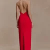 Elina Satin Necklace Maxi Dress – Red Elina Satin Necklace Maxi Dress – Red