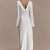 Eliza Long Sleeve Cowl Lace And Satin Maxi Dress – Ivory