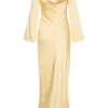 Eliza Long Sleeve Cowl Lace And Satin Maxi Dress – Lemon