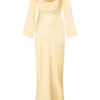 Eliza Long Sleeve Cowl Lace And Satin Maxi Dress – Lemon