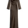 Eliza Long Sleeve Cowl Lace And Satin Maxi Dress – Mocha