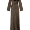 Eliza Long Sleeve Cowl Lace And Satin Maxi Dress – Mocha