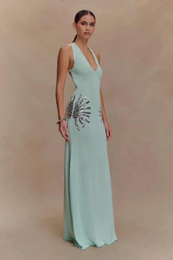 Ellington Knit Maxi Dress With Sequin – Lagoon Ellington Knit Maxi Dress With Sequin – Lagoon