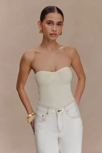Elodie Strapless Cupped Knit Top – Ivory