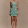 Eloise Hand Beaded Mini Dress – Blue Swirl Print