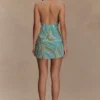 Eloise Hand Beaded Mini Dress – Blue Swirl Print