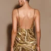 Eloise Hand Beaded Mini Dress – Gold Swirl Print