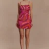 Eloise Hand Beaded Mini Dress – Pink Swirl Print Eloise Hand Beaded Mini Dress – Pink Swirl Print