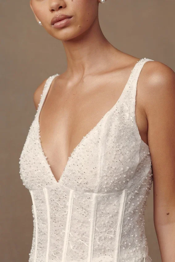 Elsie Pearl Beaded Bustier Top – White Elsie Pearl Beaded Bustier Top – White