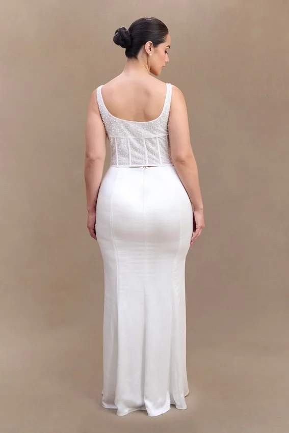 Elsie Pearl Beaded Bustier Top – White Elsie Pearl Beaded Bustier Top – White