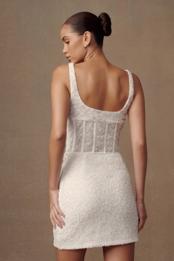 Elsie Pearl Beaded Bustier Top – White Elsie Pearl Beaded Bustier Top – White