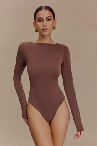 Elsie Shoulder Pad Bodysuit – Chocolate