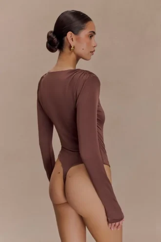 Elsie Shoulder Pad Bodysuit – Chocolate