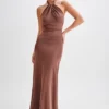 Elyna Slinky Halter Maxi Dress – Chocolate Elyna Slinky Halter Maxi Dress – Chocolate