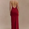 Elyna Slinky Halter Maxi Dress – Deep Red