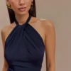 Elyna Slinky Halter Maxi Dress – Navy