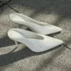 Emerson Patent Faux Leather Point Heel – Ivory