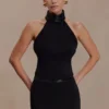 Emilia Beaded Neck Halter Top – Black