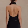 Emilia Beaded Neck Halter Top – Black