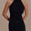 Emilia Beaded Neck Halter Top – Black