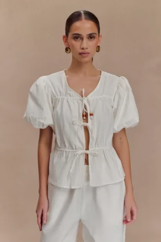 Emilie Puff Sleeve Cotton Top – White