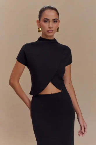 Eris High Neck Scuba Jersey Top – Black