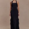 Etta Ruffle Slinky Maxi Dress – Black
