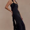 Etta Ruffle Slinky Maxi Dress – Black