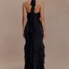 Etta Ruffle Slinky Maxi Dress – Black