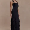 Etta Ruffle Slinky Maxi Dress – Black