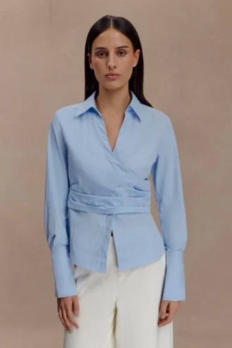 Eugenia Wrap Cotton Shirt – Blue